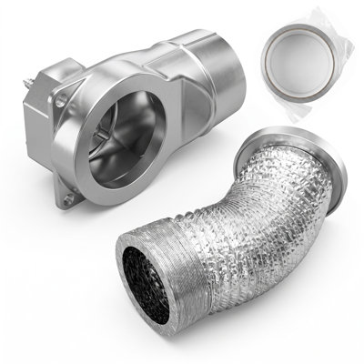 Trousse de raccord magnétique en aluminium pour conduit d'évacuation de sécheuse, adaptateur d'étanchéité pour coupleur magnétique d'évacuation de sèche-linge à 90° et 180° avec tuyau flexible en aluminium de 10 cm (4 pouces) pour l'installation du système d'évacuation de sèche-linge.