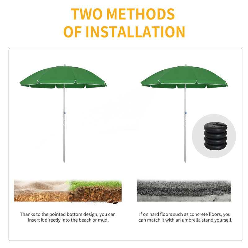 Arlmont & Co. Arc. Parasol de plage 6 pi avec sac de transport inclinable réglable pour l'extérieur, Vert