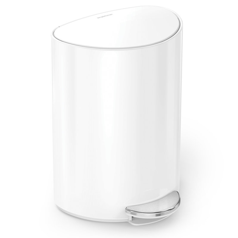 simplehuman 6 Litre / 1.6 Gallon Semi-Round Bathroom Step Trash Can, White Steel