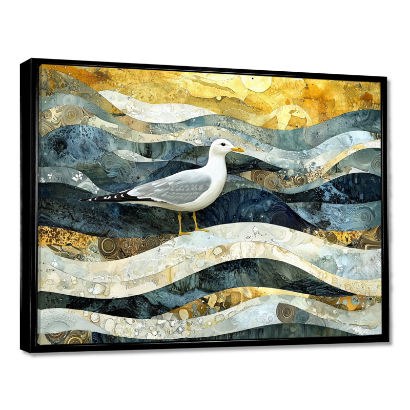 Marbre, mouette, vol de la côte II, impression sur toile encadrée, H 30 po x l 40 po, Reproduction avec cadre flottant, Noir