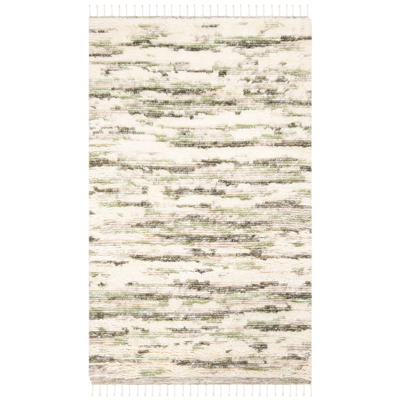 Tapis vert / ivoire en laine / viscose Dolphus, Rectangle 6 pi x 9 pi