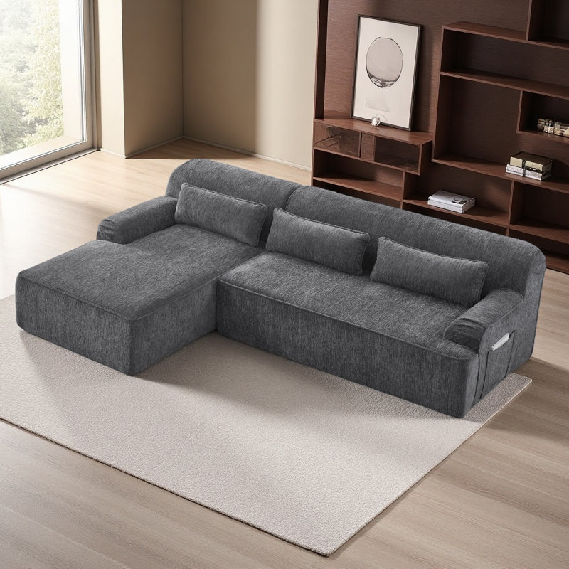 Canapé modulaire surdimensionné en L Chenille, Gris chenille