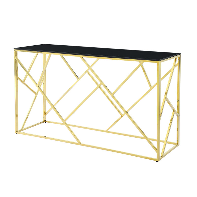 Console moderne moderne de 55 po avec une structure en métal robuste et un plateau en verre trempé noir pour les espaces de vie Chambre, chambre à coucher, couloir
