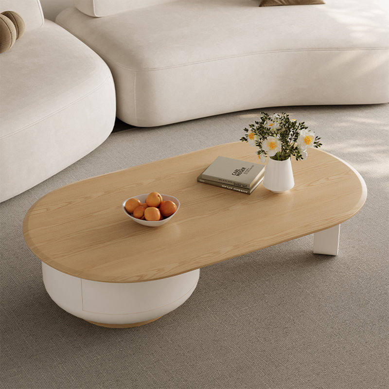 Table de salon simple en bois massif ovale