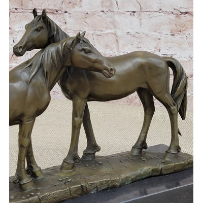 Baston Necking Horses Bronze Sculpture Statue Equestrian Barn Stables Farmhouse Decor