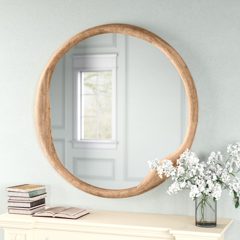 Miroir rond biologique en bois naturel