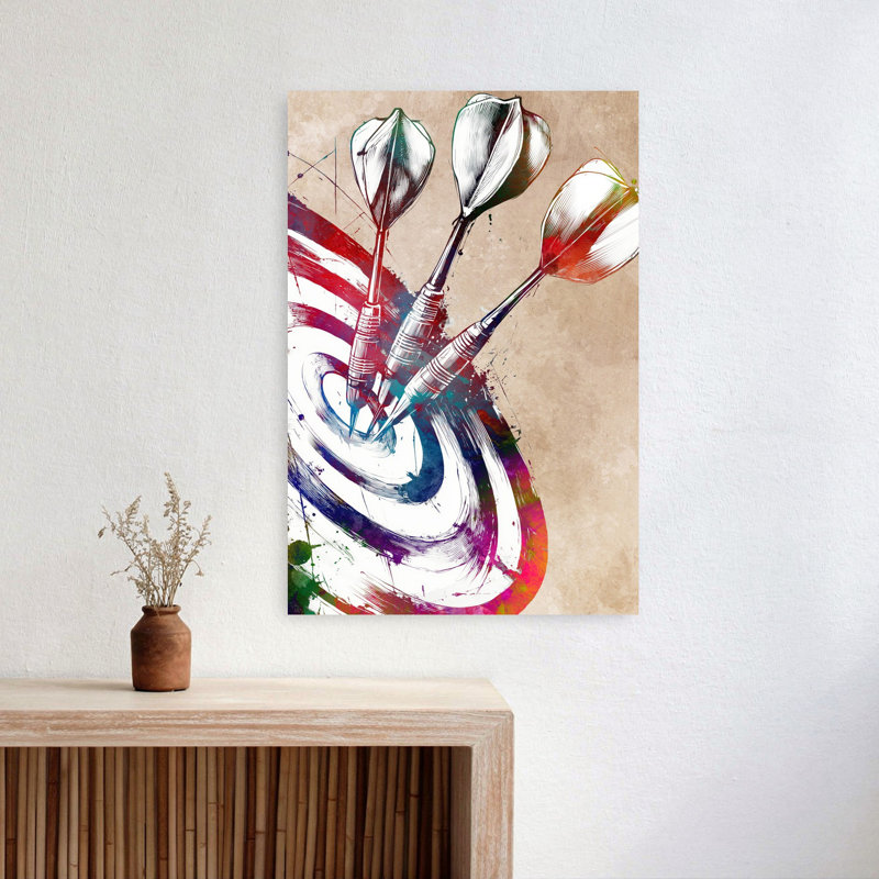 Fléchettes vibrantes, cible, art coloré abstrait coloré, 24" H x 16" W