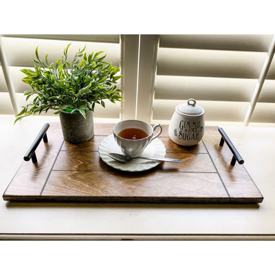 Cristain Solid Wood Serving Tray – Handmade Wooden Decorative Tray with Handles, Warm Brown Finish