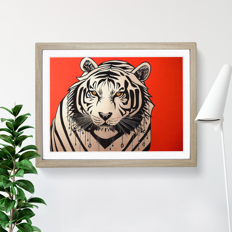 Modern Art Tiger Abstract - Framed Print, 46cm H x 64cm W x 2cm D, Oak Framed