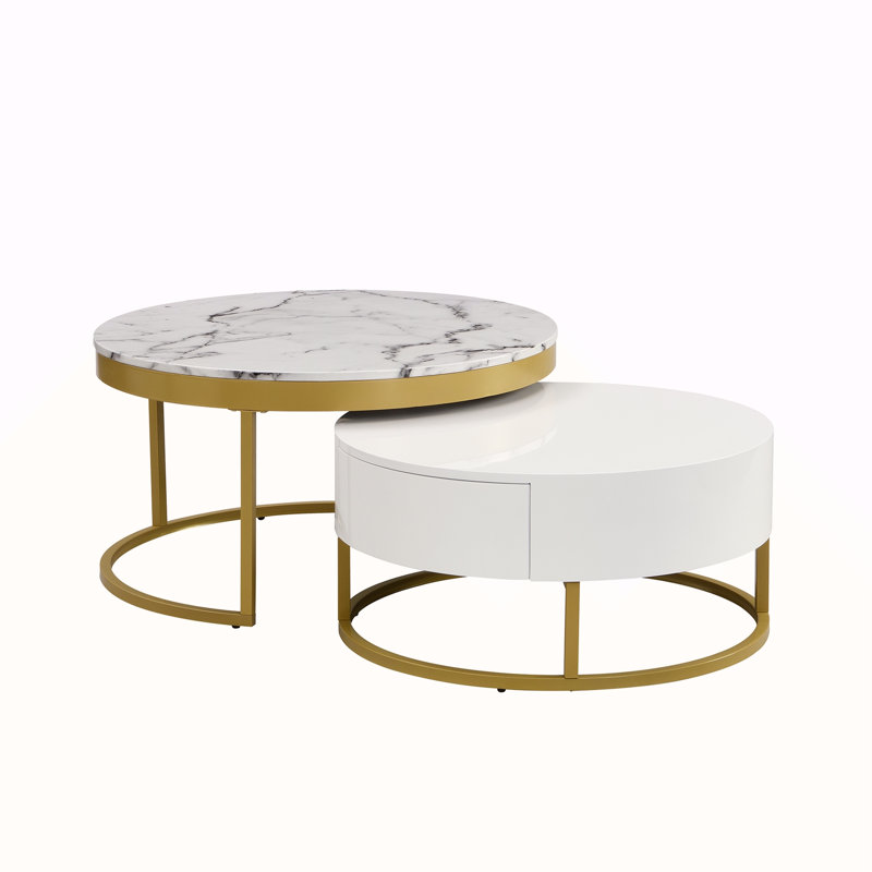 Modern Round Nesting Coffee Table With Drawers