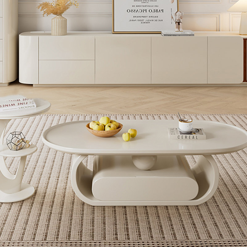 Table basse en bois de style simple, H 15,75 po x l 47,24 po x P 25,6 po, Crème, crème