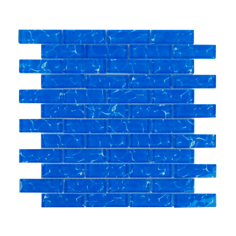 Swimming Pool 1" X 3" Straight Edge Glass Mosaic Tile, Atlantic Wave