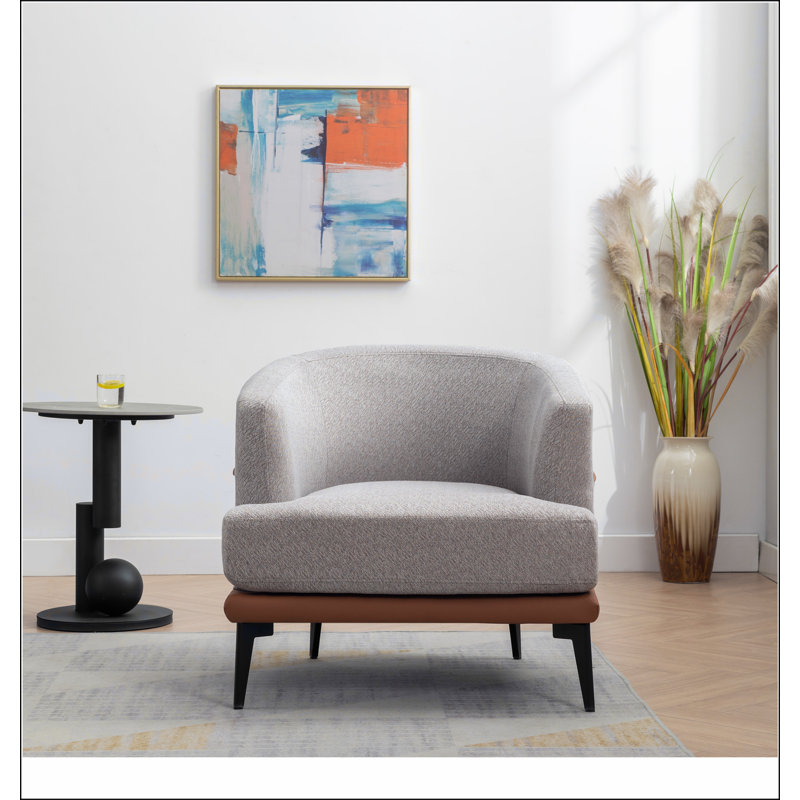 Fauteuil demi-tonneau moderne avec accoudoirs rembourrés, Orange brûlé