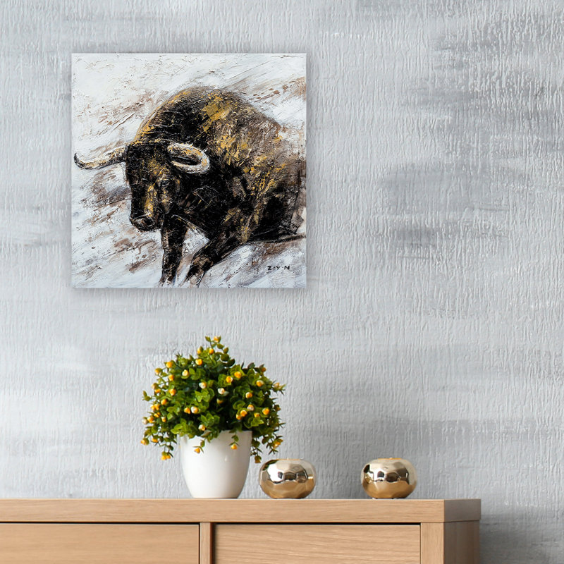 Gold Bull - peinture sur toile tendue, H 12 po x l 12 po