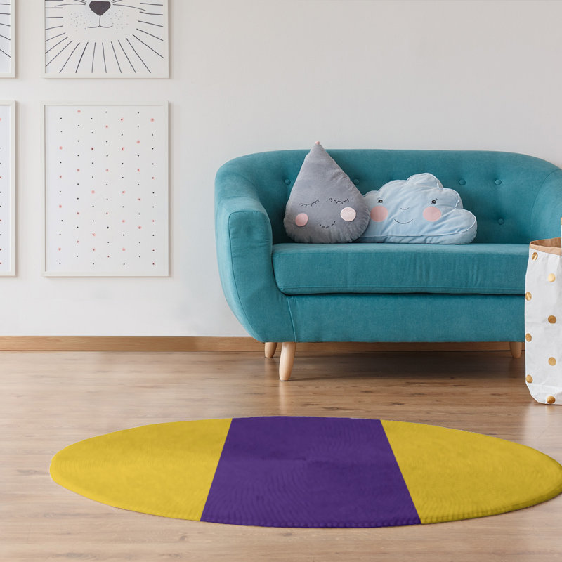Tapis mauve/jaune, Rond 5 pi