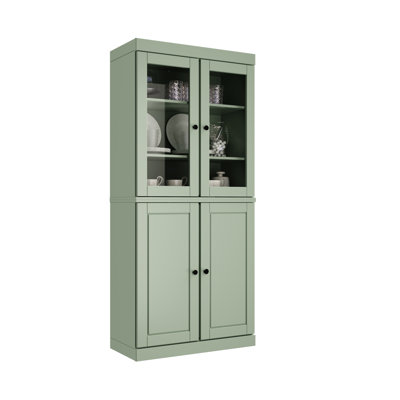 Kaniesha Palace Imports 100% Solid Wood Pantry Cabinet, Raised Panel & Clear Glass Doors, Adjustable Shelves, 32" Wide, 71.5" Tall