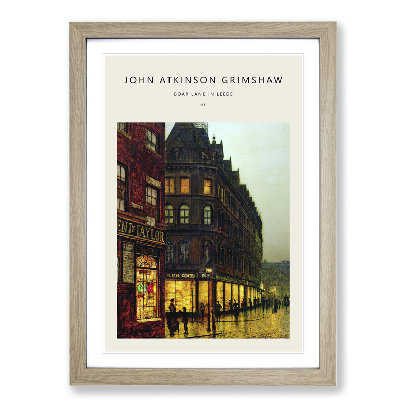Boar Lane Leeds by Lamplight Vol.2 by Pierre-Auguste Renoir - Picture Frame Art Prints, 48cm H x 36cm W x 2cm D, Oak