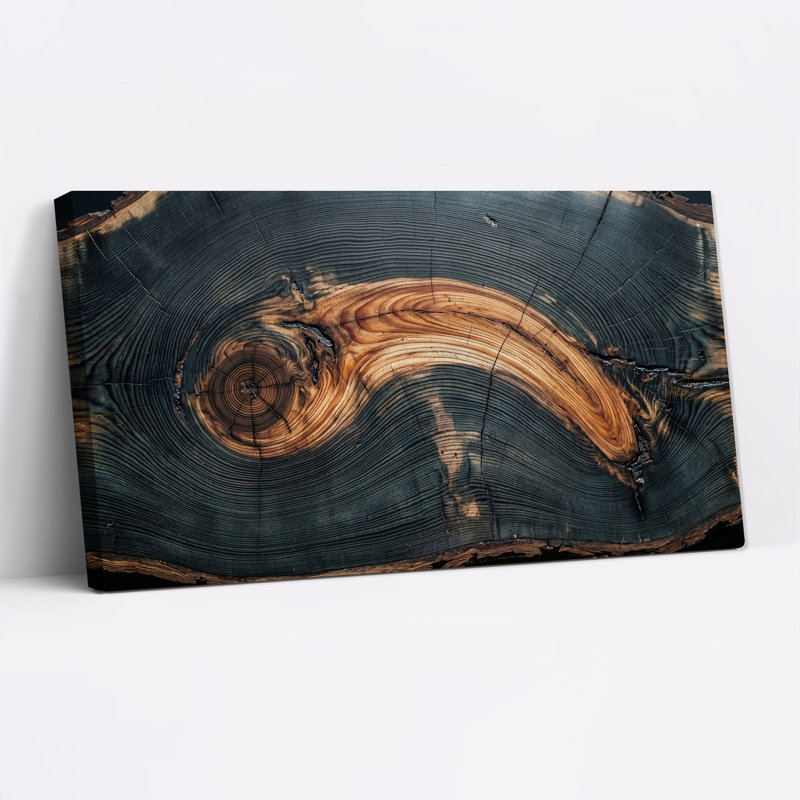 Charbon de bois brûlé, souche d'arbre, section transversale, art mural, L 58 po x H 28 po