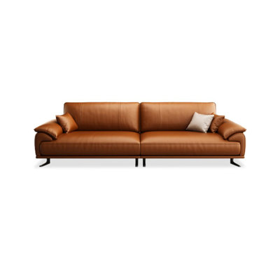 Canapé modulaire orange en cuir véritable