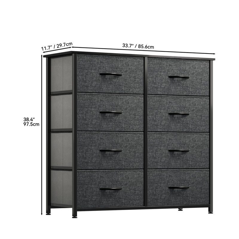 Commode double 8 tiroirs Hou, Gris foncé / Noir