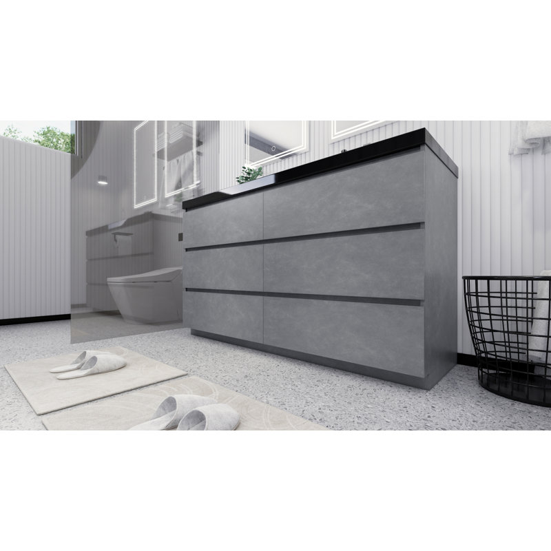 Reyes 58.5'' Double Bathroom Vanity Base Only, Cement Gray