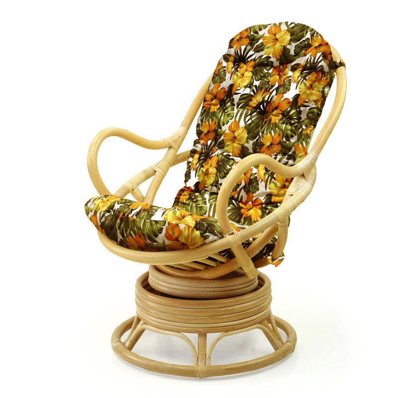 Melbourne Rattan Swivel Accent Chair, Natural, Black Leaf