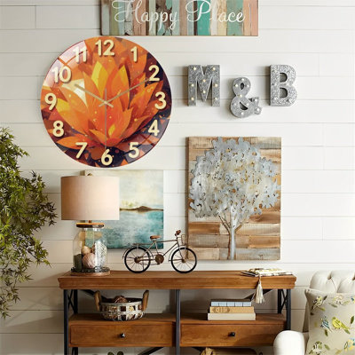 Horloge murale orange en verre 12 po