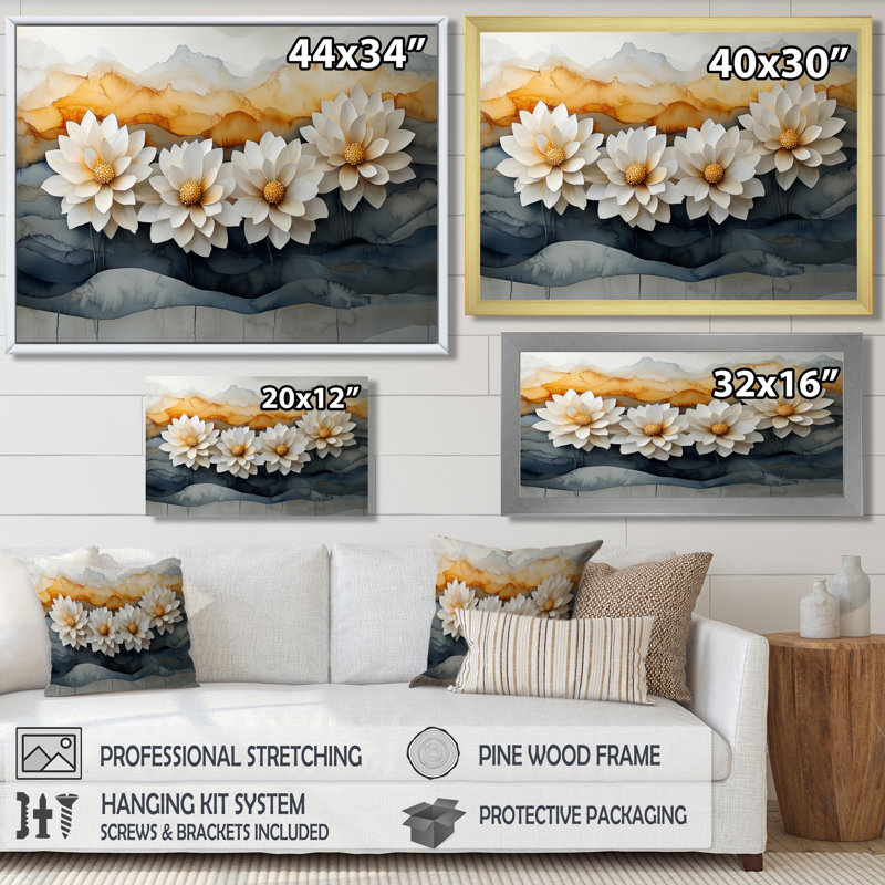 «Ilums Golden Harmony Of Mums Flower II - Mums», art mural, Impression encadrée flottante, H 24 po x l 32 po, Blanc