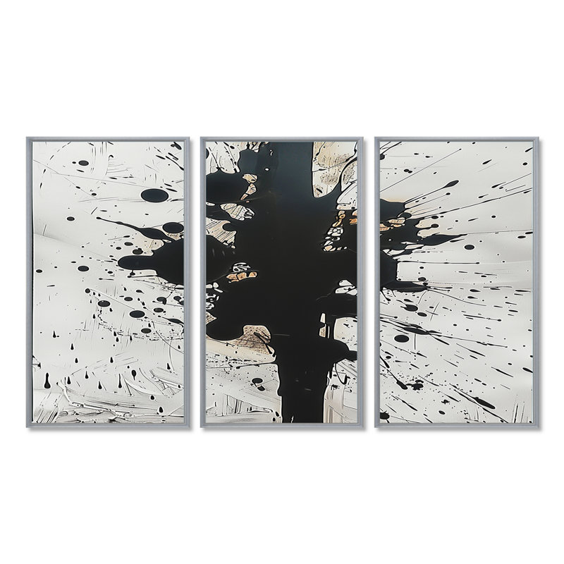 Apparition noir blanc minimalisme - ensemble de décorations murales abstraites à encre liquide, H 28 po x l 36 po x P 1 po