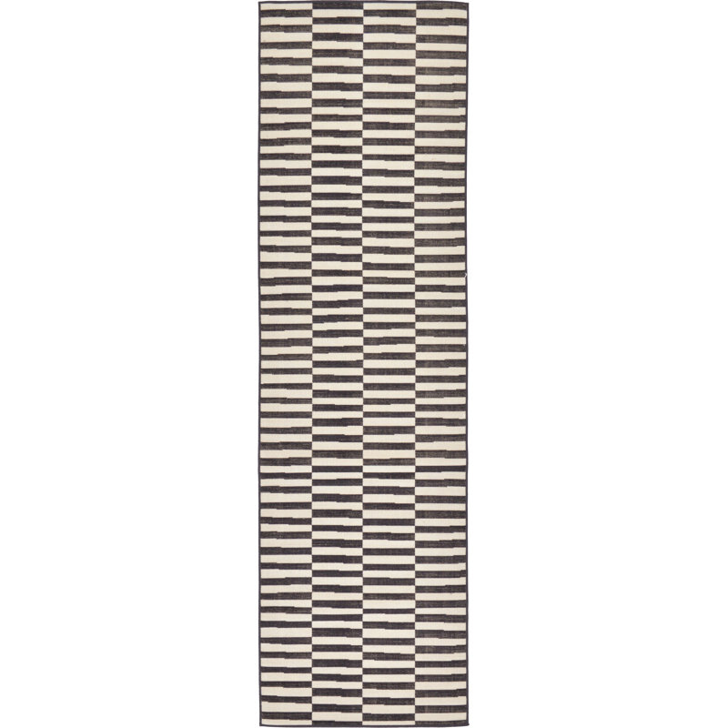 Arzilla Striped Area Rug, Runner 2'9" x 9'10", Black