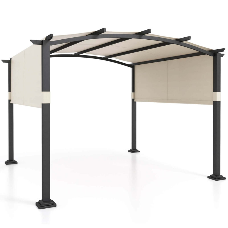 Pergola d'extérieur avec abat-jour rétractable pour terrasse de 10 pi x 10 pi Costway, Beige