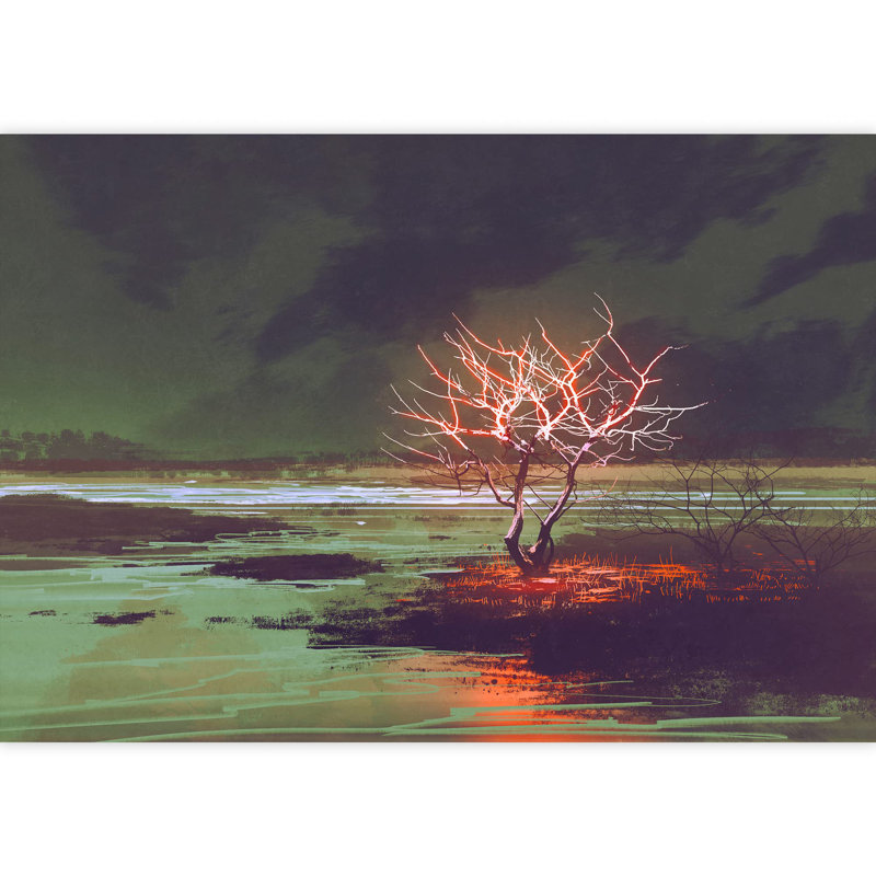 Peinture de paysage de nuit avec grand arbre amovible auto-adhésif, L 66 po x l 96 po