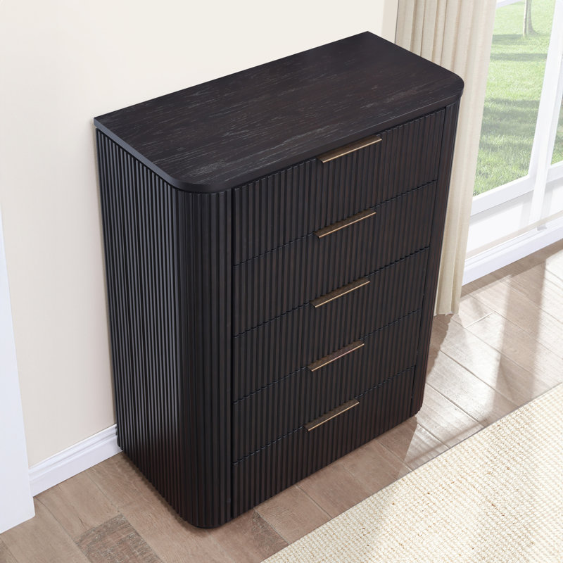Henry 5-Drawer Reeded Chest, Espresso Brown