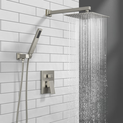 Modern Square Shower System, Rain Shower Head With Handheld Spray, Shower Faucet Set