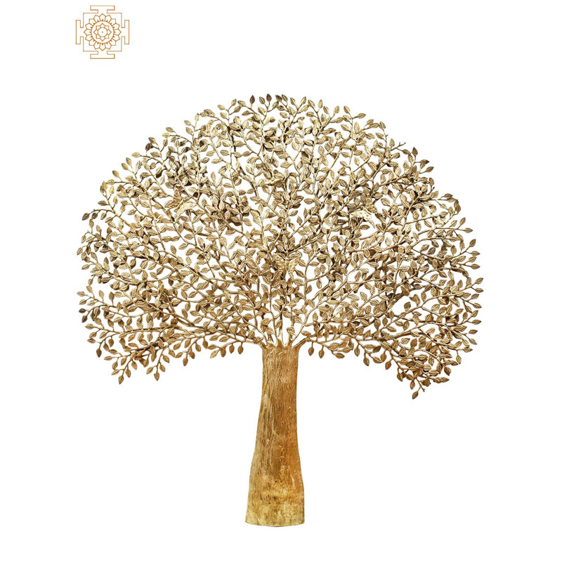 46" Brass Tree of Life Wall Mounted Sculpture - Handmade Indian Banyan Tree Art for Living Room Decor