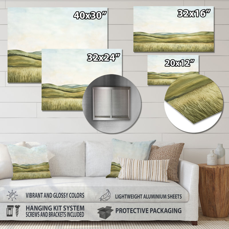 Rolling Hills In The Prairies II - Paysages, décoration murale, impression sur métal, H 12 po x l 20 po