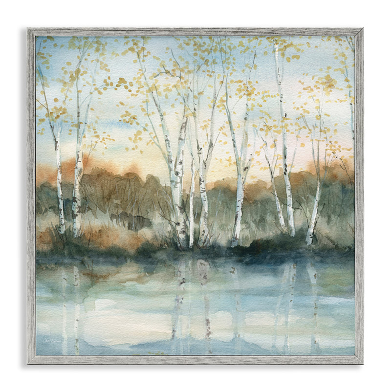 Bouleau, reflets, lac pittoresque, clairière, paysage, H 24 po x l 24 po, Estampe numérique Farmhouse