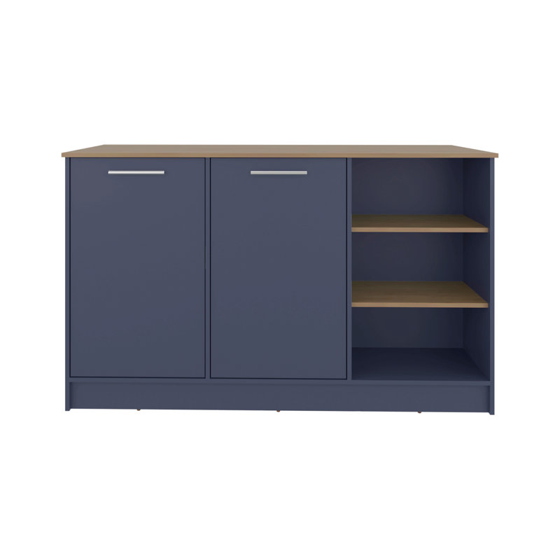 Kitchen Island, Three Open Shelves, Two Cabinets Doors With Interior Storage Option, Floorstanding Island, Kitchen Organizer And Decor