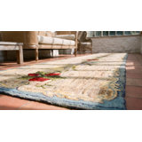 Ivory Antique Floral Pattern American Hooked Hallway Runner Rug