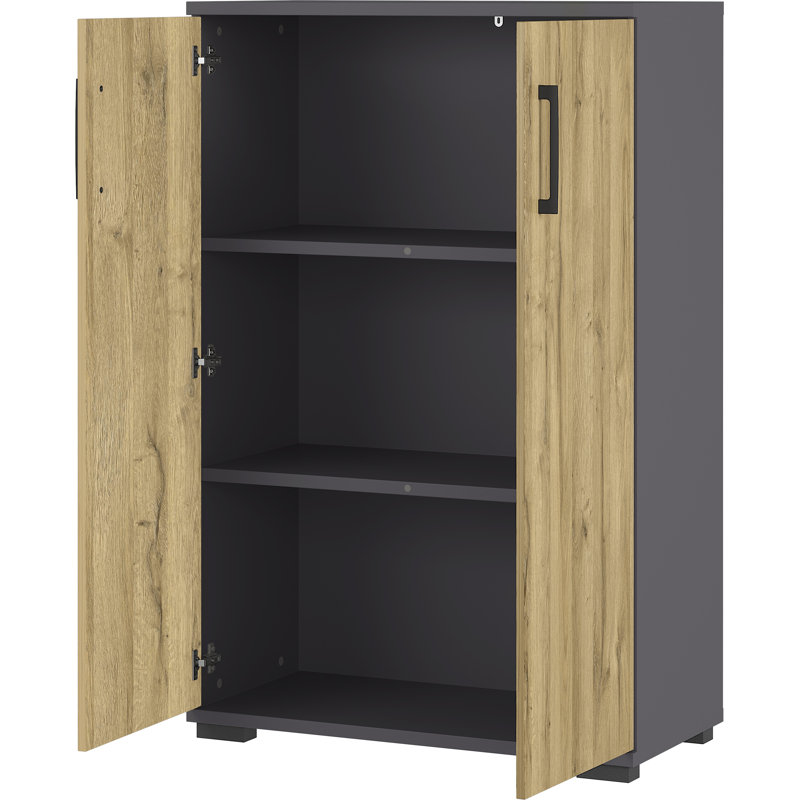 Chien 2 -Door 2 -Shelf Storage Cabinet, Graphite/Oak