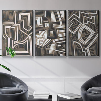 Abstrait labyrinthe IFramed Premium Gallery, ensemble de 3 toiles tendues
