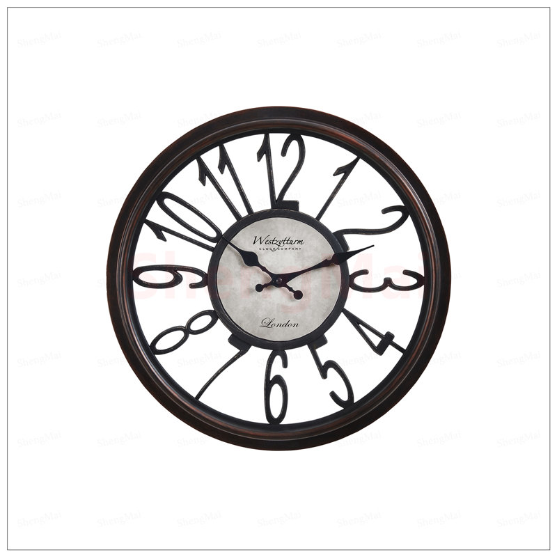 Horloge murale ronde de 16 pouces avec finition brun antique, mouvement à quartz précis et affichage numérique facile à lire