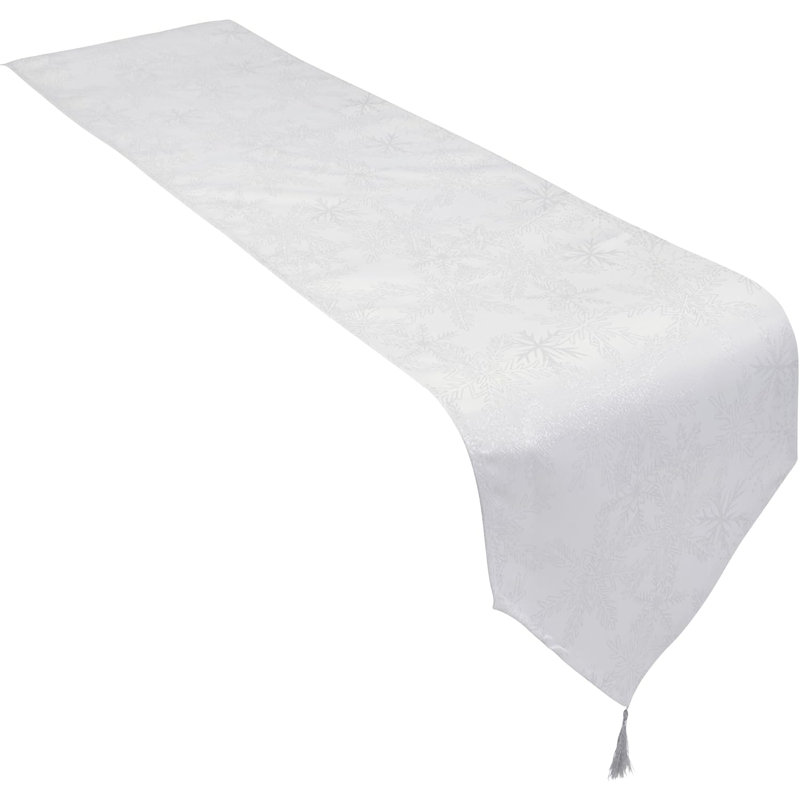 Christmas Metallic Blizzard Snowflake Tasselled Table Runner, 33cm W x 183cm L, White