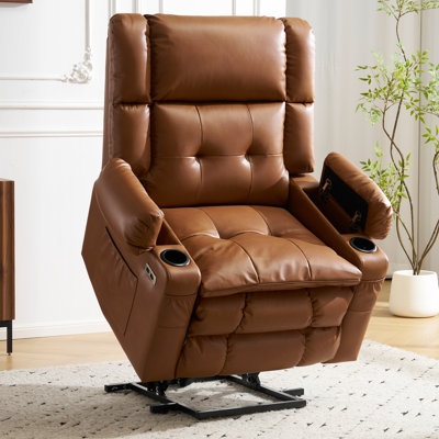 Dual Motor Power Lift Recliner Chair For Elderly With Massage And Heat, Camel by Red Barrel Studio