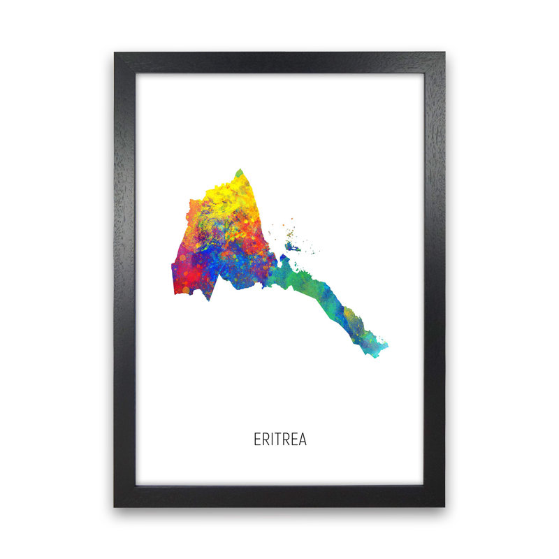 Eritrea Watercolour Map by Michael Tompsett - Print, Black Framed, 34cm H x 25cm W x 3cm D