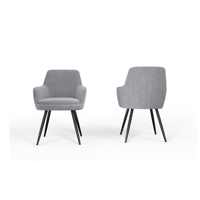 Chaise d'appoint moderne rembourrée Mid-Century avec dossier capitonné, ensemble de 2, Polyester gris