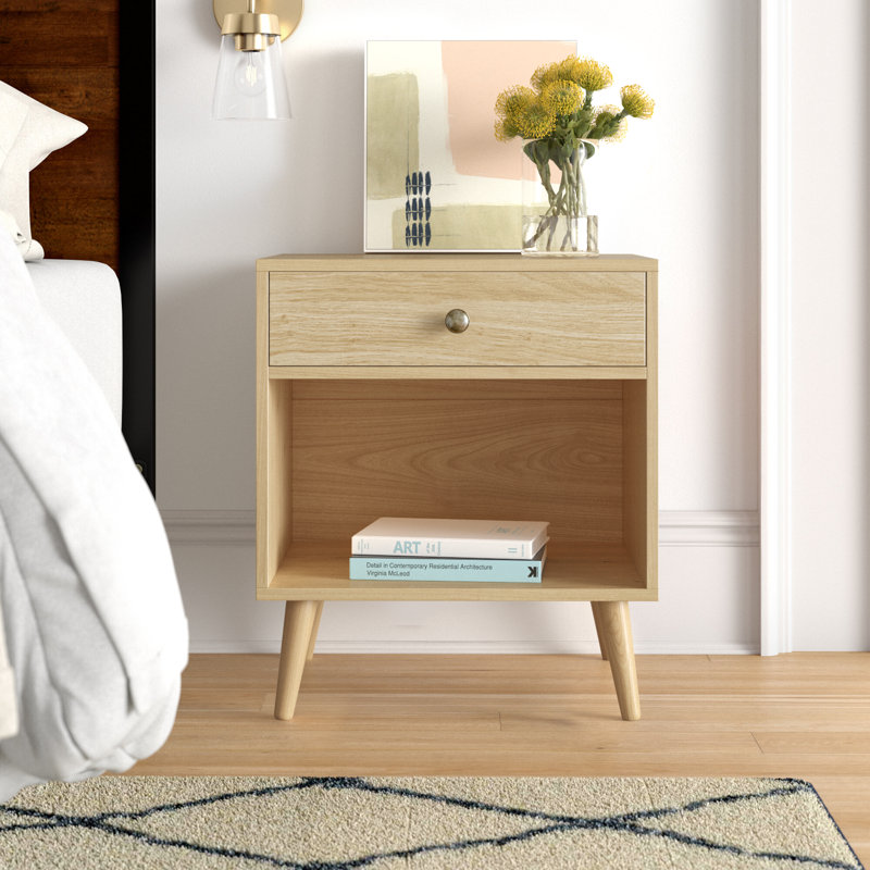 Vansant 1 - Drawer Nightstand with Drawer and Open Compartment, Solid Wood Legs, Straw Yellow