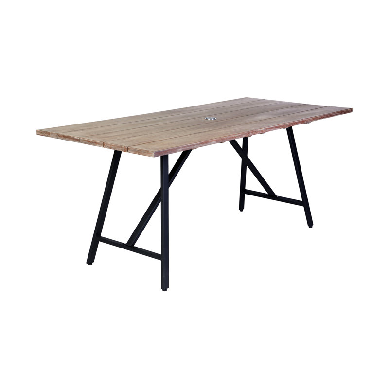 Table de salle à manger d'extérieur rectangulaire en bois d'eucalyptus clair 71 po Avonna, Beige