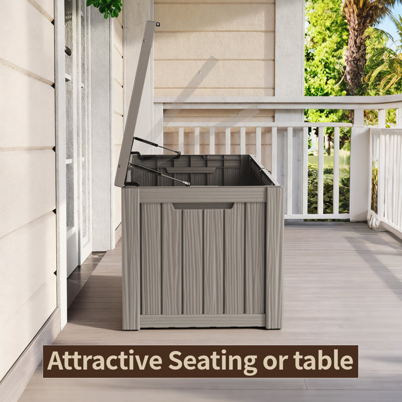 Coffre de terrasse en résine résistant à l'eau 130 gallons, coffre de rangement en résine résistant aux intempéries, grande capacité verrouillable, banc de rangement extérieur polyvalent