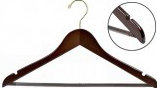 Cintre plat en bois antidérapant pour costume / manteau, Noyer / Laiton
